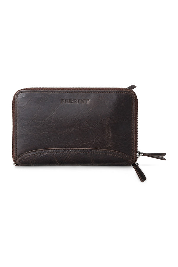 ארנק מסמכים גדול מעור FERRINI Brown